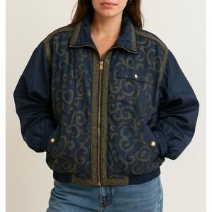 Andy Johns Vintage 80s Blue Gold Metallic Windbreaker Jacket Made in Hong Kong L